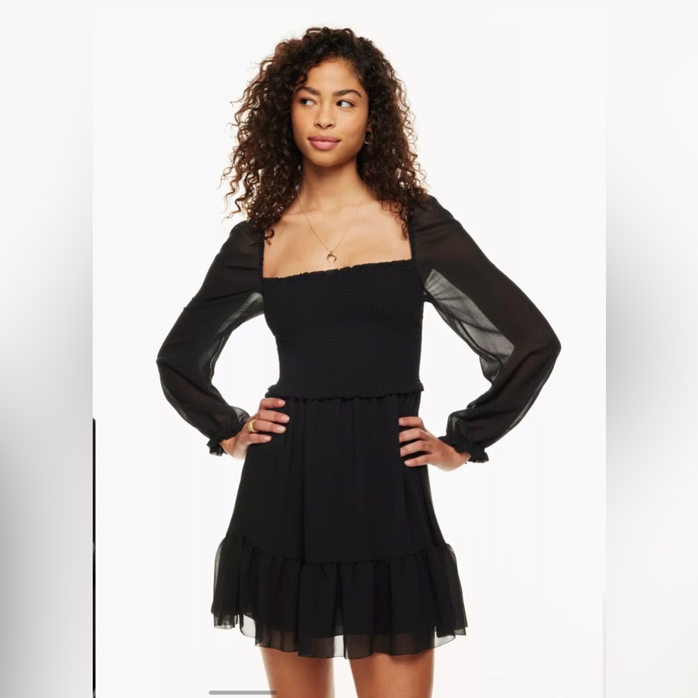 Aritzia Black Smocked Dress